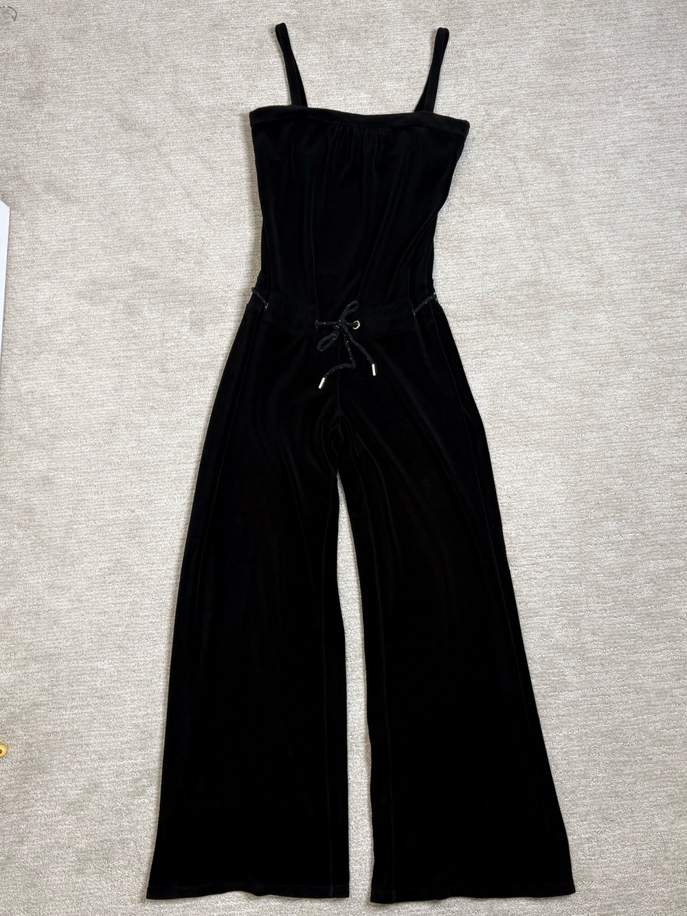Juicy Couture Velvet Jumpsuit Size Large Black Plush Stretch Velour One Piece - Picture 3 of 11